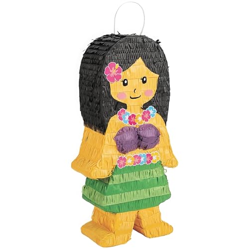 Fun Express Hula Girl Piata for Tropical Party - Papier-Mache Party Decor - 9 1/2" x 4 1/2" x 20" - Multicolor - 1 Piece