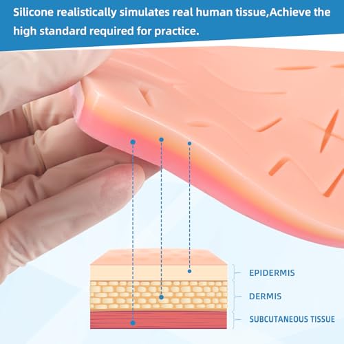 Image of Suture Practice Pad Three-Layer Silicone Skin Kit, Upgraded 26 pre-Cut Wounds, Includes Large Silicone Lip Suture Pads for Medical Students Training (Pack of 3)