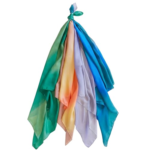Newcotte Set of 4 Earth Playsilk Scarves for Kids 35" Large Silk Play Scarve for Montessori and Waldorf Toys Square Scarves for Dance, Imaginative and Pretend Play