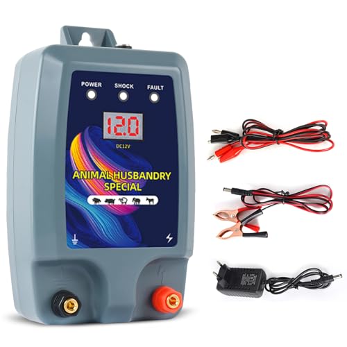 10KM Pastor Eléctrico, 12V Cerca Eléctrica Controlador de Pulso de Alto Voltaje Seguro para Ovejas, Caballos, Ganado, Aves, Pastor, Granja, Electrificador de Cercados (Azul)