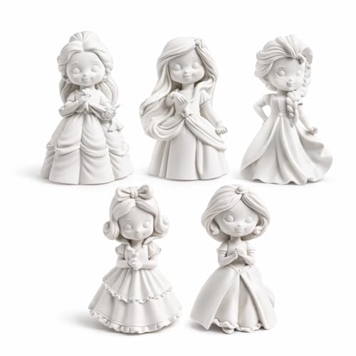 Image of EXPESIA DIY Paint Your Own Princess Figurines Kit, Belle, Cinderella, Elsa, Snow White, Jasmine, Creative Craft Activity Set for Girls