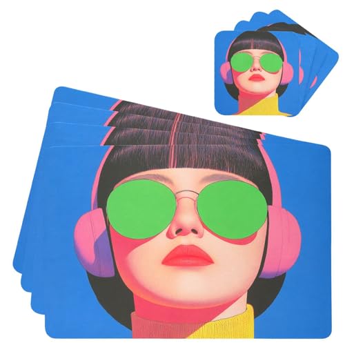 Short Haircut Cool Girl Decorative Nonslip placemats for Dining Table