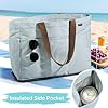 GAGAKU Strandtasche XXL mit Kühlfach, Wasserfest Beach Bag mit Reißverschluss – Faltbar Groß Badetasche für Familie, Damen, Schwimmbad, Reisen - Grau-grün, 50x38x19cm #2