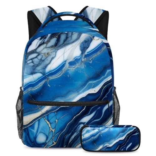 Sac à dos haut de gamme texture marbre bleu pour l'école