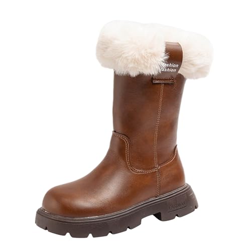 Girls Snow Boots Comfortable Warm Plush Lined Boots Toddler Winter Mid Calf Boot Outdoor Faux Leather Slip on Boots - Main Image