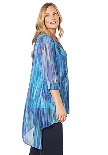 Catherines Women's Plus Size Beaded Beauty Asymmetrical Tunic - 4X, Pink Burst Ikat Texture (2205) #TOP3
