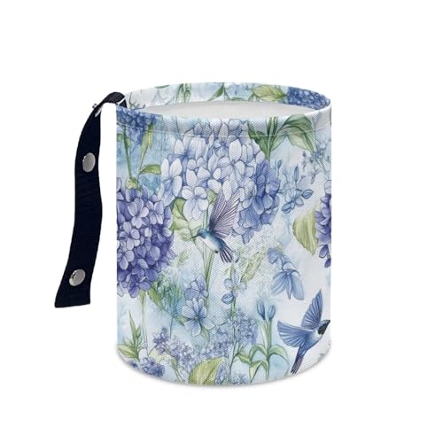 Image of Bird Hydrangea Trash Bag for Cars Vehicle Trash Can Waste Basket Collapsible Reusable Leak Proof Car Organizer Road Trip Must Haves for Kids