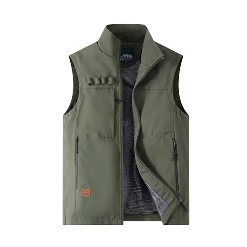 MeiLayM Gilet da Pesca Multi-Tasca Verde L