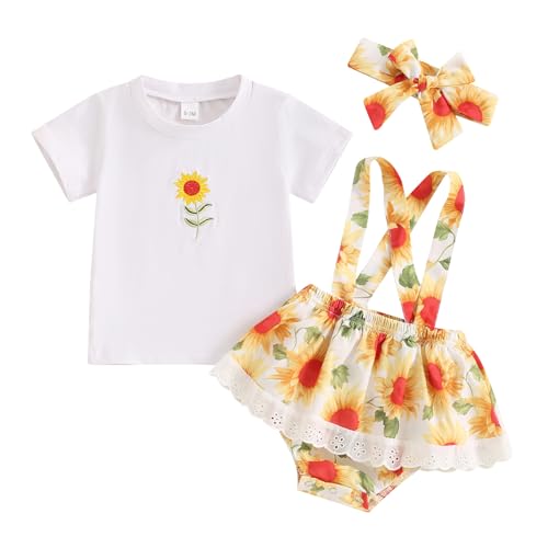 Hnyenmcko Baby Girl Summer Clothes Short Sleeve T-Shirt Tops + Floral Suspender Skirt + Headband Infant Cute Skirt Outfits