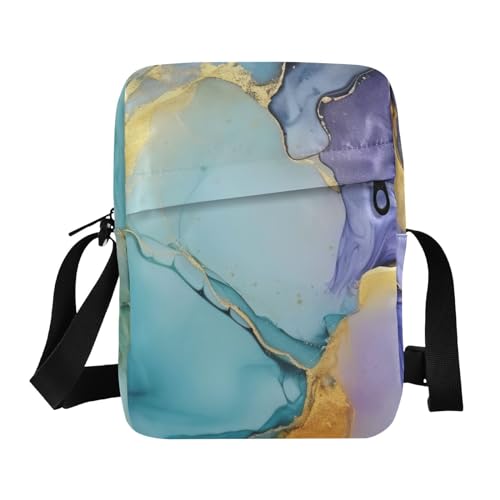 Crossbody Bag Green Purple Gold Marble Messenger Bag for Women Men Purse Shoulder Bag Satchel Bag with Adjustable Strap 214A4807