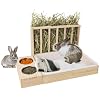 BESNEW 3 in 1 Rabbit Hay Feeder with Litter Box,Wooden Hay Feeder with 2 Bowls & Litter Box for Guinea Pig Chinchilla Bunny Other Small Animals,Large Capacity & Preventing Waste