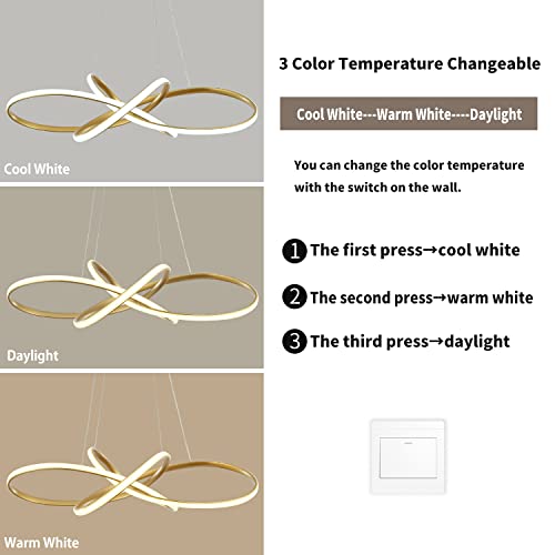 Modern Spirial Led Chandelier, Led Hanging Light Fixture, Led Pendant Light ,3 Colors(Cool White, Warm White, Daylight) Changeable, 72W Led Lighting For Living Room, Dining Room,Bedroom, 22.8"*7.9" #TOP2