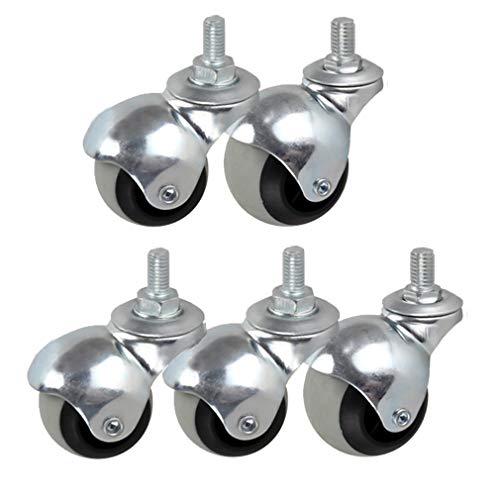 Set of 5 Heavy-Duty 2" Nylon Ball Casters Wheels - Swivel Furniture Casters with 120kg Load Capacity for Office Chairs, M8/M10 Bolt Compatible(Silver,1.5inch8mm)