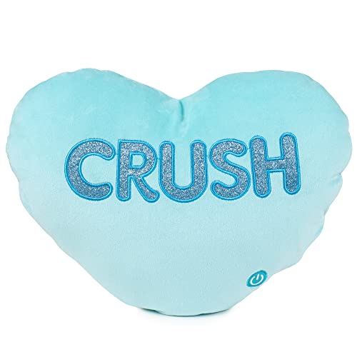 Famosa Softies - Hello Pillow cojín Luminoso Azul, cojín con Forma de corazón y Las Letras 'Crush' Bordadas en el Centro y luz, Muy blandito y Suave, un Detalle para Regalar, (760021807)