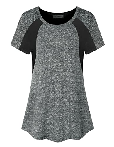 JCZHWQU Workout Tshirts for Women Short Sleeve, Plus Size Loose Fit Aesthetic Exercise Tee Shirt Crewneck Fast Dry Lightweight Comfy Knitted Yoga Tunic Tops Maternity Activewear Dark Grey XXL