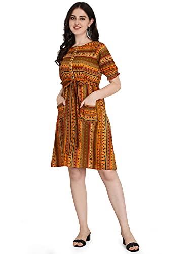 Image of DHRUVI TRENDZ Women's Slub Rayon Western Dresses Regular Fit | A-Line One Piece Dress for Women Long | Dress for Woman | Maxi Dresses for Women Stylish
