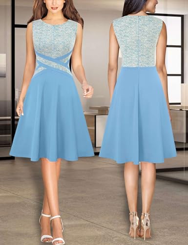 Image of VFSHOW Womens Front Zipper Work Business A-Line Dress Elegant Professional Office Career Church Fit and Flare Skater Dresses