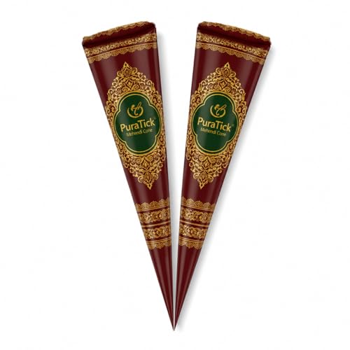 2 Pcs Henna Mehndi Cones Dark Brown Mehndi | PuraTick All Natural Body Art Organic Herbal Temporary Tattoo | Ready to Use Henna