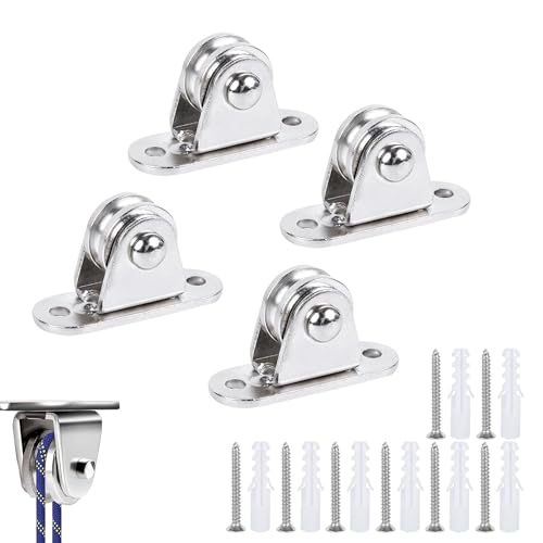 Carrucole in metallo,carrucola con cuscinetto doppio,carrucola con cuscinetti a sfere,sistema di carrucole a blocco,sistema di carrucole a blocco per funi,con 8 viti e 8 manicotti in plastica 4 pezzi