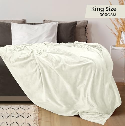 Image of Utopia Bedding Fleece Blanket King Size Ivory 300GSM Luxury Fuzzy Soft Anti-Static Microfiber Bed Blanket (90x102 Inch)