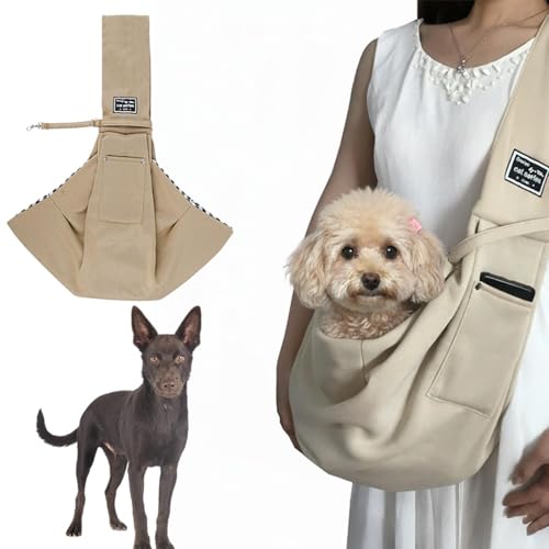 Lifetips オーストラリアン・ケルピー ペットスリング 犬猫兼用 ショルダーキャリー 軽量 通気 洗える 調節可能 クッション付き 収納ポケット 斜め掛け アウトドア 11色展開 小型犬 中型犬 ペット用キャリーバッグ (アイボリー)