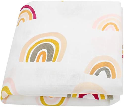 LifeTree Baby Muslin Cloths - Soft Large Baby Muslin Swaddle Blankets - Bamboo Cotton, Rainbow Print, 120 x 120cm
