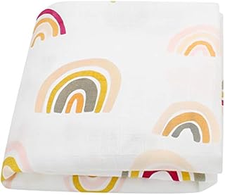 LifeTree Baby Muslin Cloths - Soft Large Baby Muslin Swaddle Blankets - Bamboo Cotton, Rainbow Print, 120 x 120cm