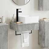 LoogCape Lavabo da parete grigio cemento in legno 50 x 41 x 39 cm con scarico rapido per interni, montaggio a parete, mobili da bagno moderni e lavabo