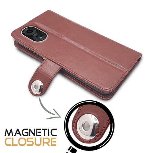 Image of Pikkme Oppo A38 4G / Oppo A18 4G Flip Cover Leather Finish | Wallet Stand and Shock Proof | Inside TPU with Card Pockets | Complete Protection Button Flip Case (Brown)
