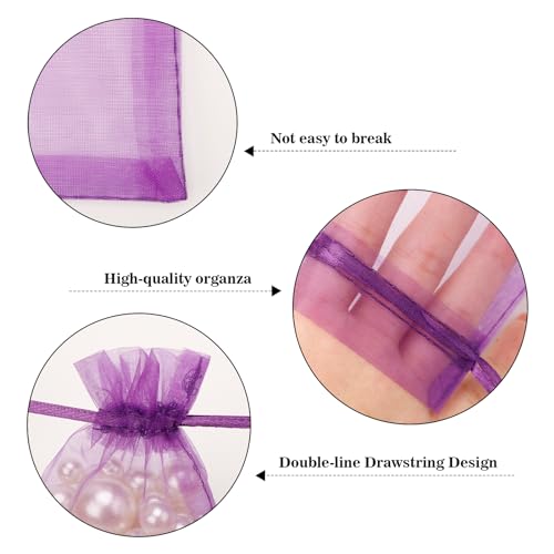 Image of joycraft 50Pcs Organza Bags, 2.7 inchx3.5 inch Gift Favor Bags, Purple Breathable Tulle Bags with Drawstring, Sheer Mesh Pouch Drawstring Bags for Wedding Favor, Jewelry, Makeup, Candy