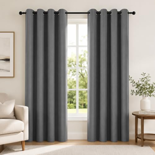 Deconovo Dark Grey Blackout Curtains for Bedroom, Room Darkening Thermal Insulated Grommet Window Drapes for Living Room, 52W x 63L Inch, Maximum Light Reduction, Noise Reducing Drapes, 2 Panels
