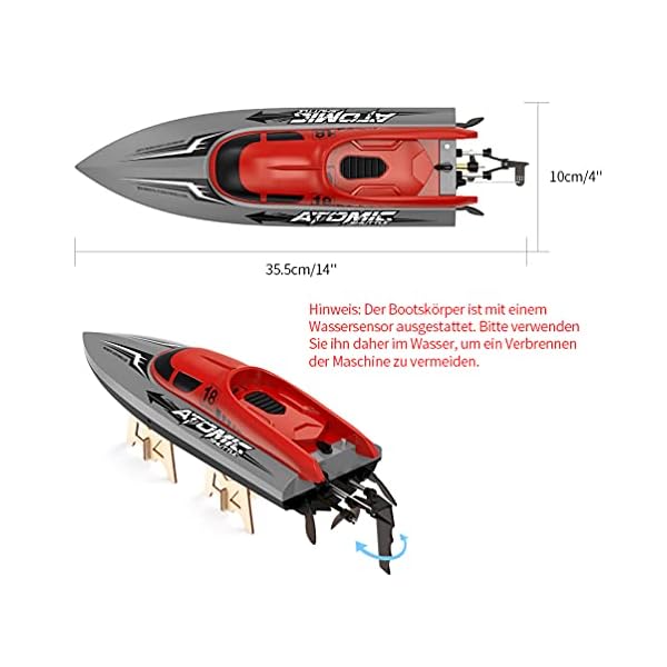 Ferngesteuertes Boot Schnell Kinder Spielzeug - RC Schnellboot 2.4GHz 1:36 Modellspielzeug 30km/h Große Geschwindigkeit Wasserspielzeug mit Akku für Erwachsene & Kinder Geschenke Rot – Bild 3