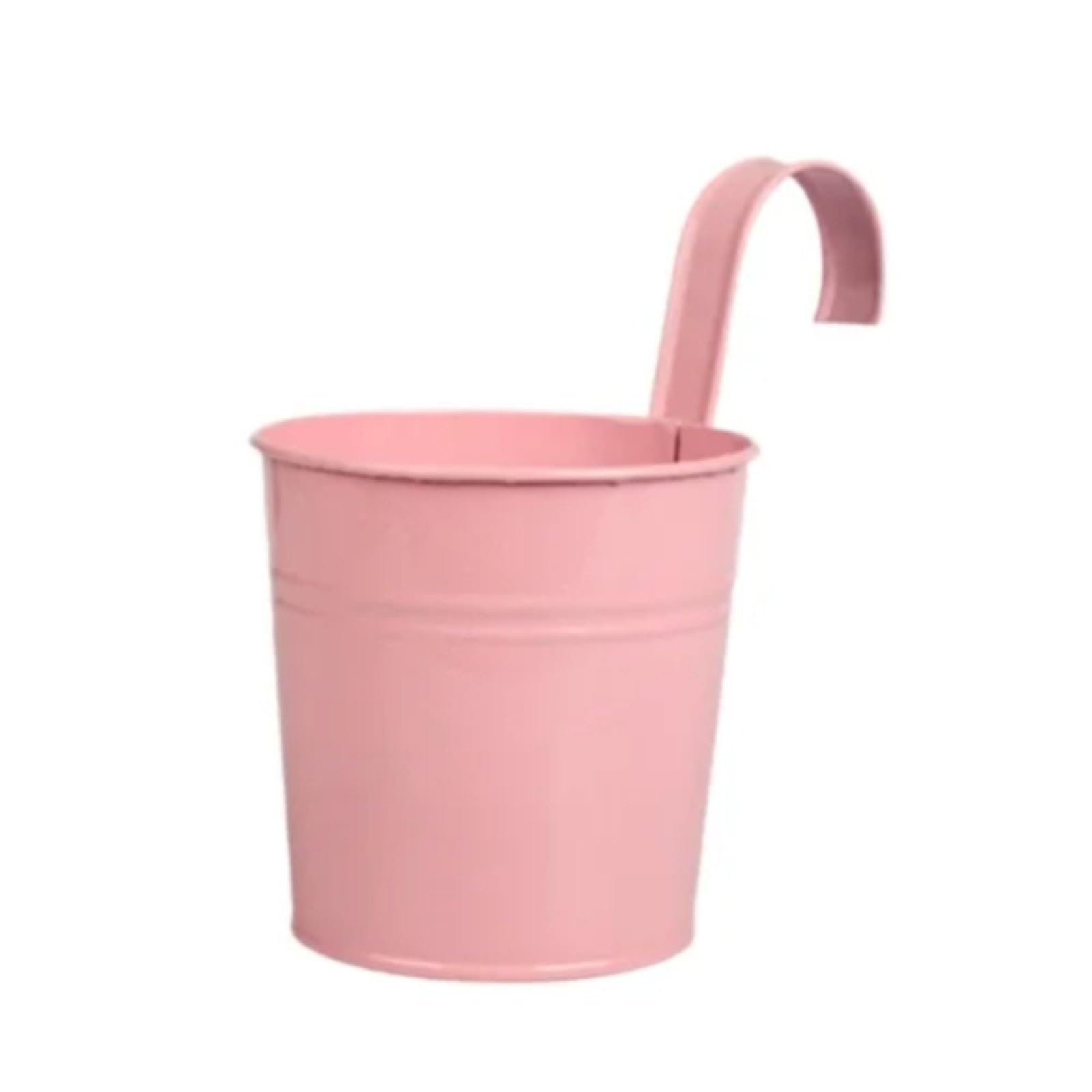 Hanging Plant Pots with Detachable Hook Metal Flower Pot Vase Bucket Hanging Garden Planter Holder with Drainage Hole, Fence Balcony Railing Home Decor (Pink, 7 IN) — image 1