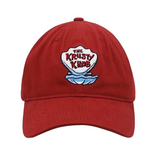 Spongebob Squarepants Dad Hat Krusty Krab Adjustable Baseball Cap with Curved Brim Red One Size