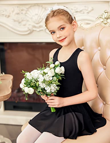 Image of Arshiner Kid Girls Hollow Back Ballet Leotard with Skirt Sleeveless Dance Dresses