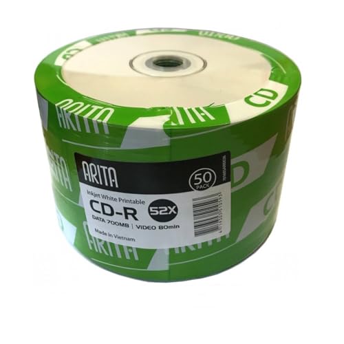 Ritek/Arita, CD-R 52x, CD dati da 700 MB, 80 minuti, stampabile con getto d'nchiostro bianco (confezione da 50 pezzi)