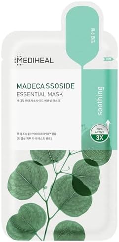 Mediheal Best Korean Sheet Mask - Madecassoside Essential Face Mask 20 Sheets For Sensitive Blemish Prone All Skin Types Hydrating Moisturizing Calming Soothing