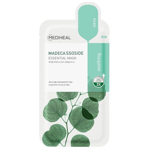 Mediheal Best Korean Sheet Mask - Madecassoside Essential Face Mask 20 Sheets For Sensitive Blemish Prone All Skin Types Hydrating Moisturizing Calming Soothing