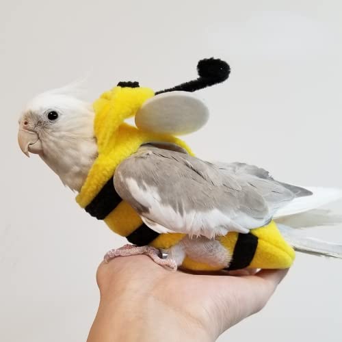 Image of Bird Costume Diaper Flight Suit Bee Shape Hoodie Clothes Cosplay Photo Prop for Parrots Parakeet Cockatiel Sun Conure, Small Animals Apparel (Bee with Diaper, X-Large), Green (BPF1)