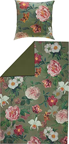 Erwin Müller Flanell Wende-Bettwäsche, Bettgarnitur Blumen grün, Größe...