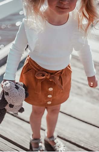 Dubasam Trendy Kids Toddler Baby Girl Fall Outfit Ruffle Long Sleeve Knit Blouse Pullover Top Mini Skirt With Belt Clothes thumb #2