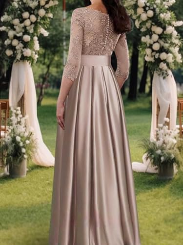 Mother of The Bride Dresses Long Evening Formal Dresses Lace Wedding Guest Groom Gowns Applique 3/4 Sleeve Bowknot2