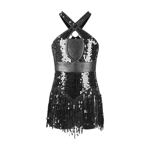 Maillot Gimnasia Ritmica Mujer Leotardos de gimnasia for niñas, Body con flecos de danza latina Cha-Cha for niños, Disfraz de leotardo con borlas de lentejuelas brillantes, Ropa de baile de jazz for b