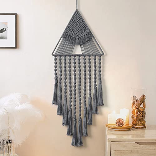 ASTNIC Makramee Wandbehang Geometrischer Traumfänger mit Quasten Gewebte Dreamcatcher Boho, Traumfänger Haus Dekoration für Home Ornament Geschenke Schlafzimmer Apartment Decor 70 cm (Grau)