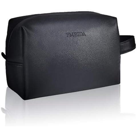 Fmeida Large Makeup Bag - Black Leather Cosmetic Bag, Waterproof Travel Makeup Bag, Portable Makeup Bag Pouch, Roomy Cosmetic Bags for Women Men Adult Cover