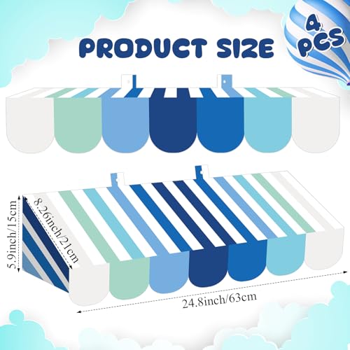 Image of Tallew 4 Pcs 3D Circus Awning Wall Decoration Carnival Awning for Halloween Carnival Theme Party Classroom Decorations(Blue and White)