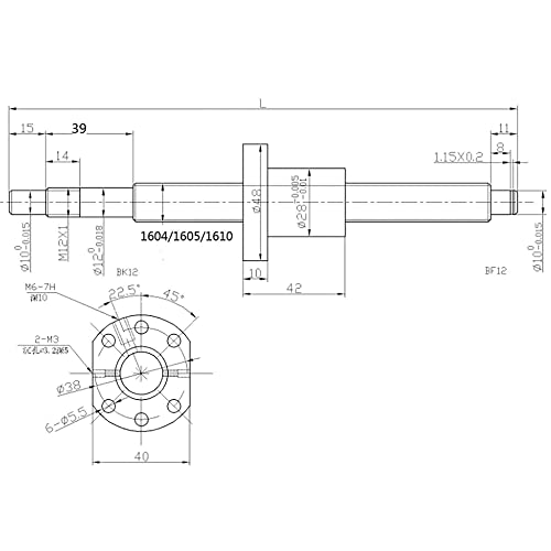 Chuangneng Ball Screw Cnc Parts Sfu1605 Rm1605 16Mm 1500Mm With Metal Deflector Ball Screw Nut Bk/Bf12 End Supports Ball Nut Housings 1Pcs Coupler With End Machining,Length Approx 59Inch/1500Mm #TOP6