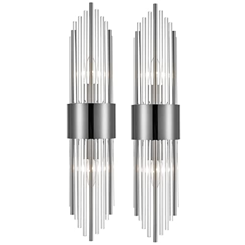 SHAWNKEY 2-Light Modern Wall Sconce Titanium Black Metal with Clear Class Crystal Vanity Wall Sconce Lighting for Bedroom Living Room Bathroom Light Fixtures Set of 2