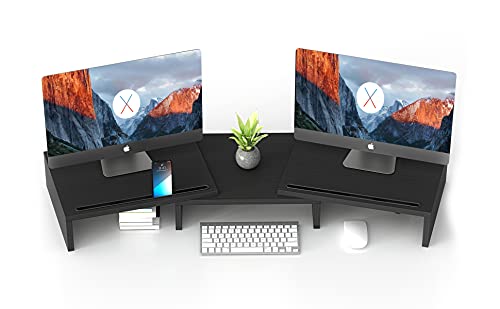 Anlisnut Dual Monitor Riser Stand, Adjustable E1 Grade Thicken MDF Riser for 2 Monitors, Laptop Riser with Storage for Desk, Heavy Duty Wood TV Riser Stand(Black)