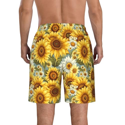 Sunflowers Chamomile Print Stylish Beach Shorts Swim Trunks Lightweight Breathable Summer Outdoor Activities3